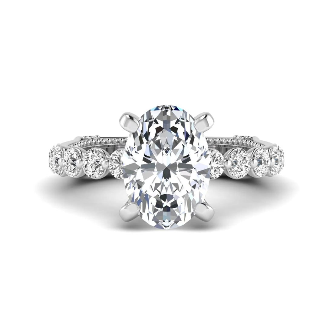 OctaPearl 3 ct Oval Four Prong Lab Grown Diamond Hidden Halo Engagement Ring