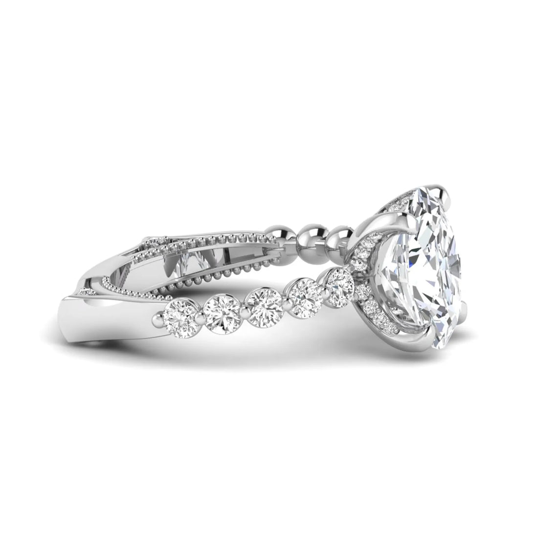 OctaPearl 3 ct Oval Four Prong Lab Grown Diamond Hidden Halo Engagement Ring