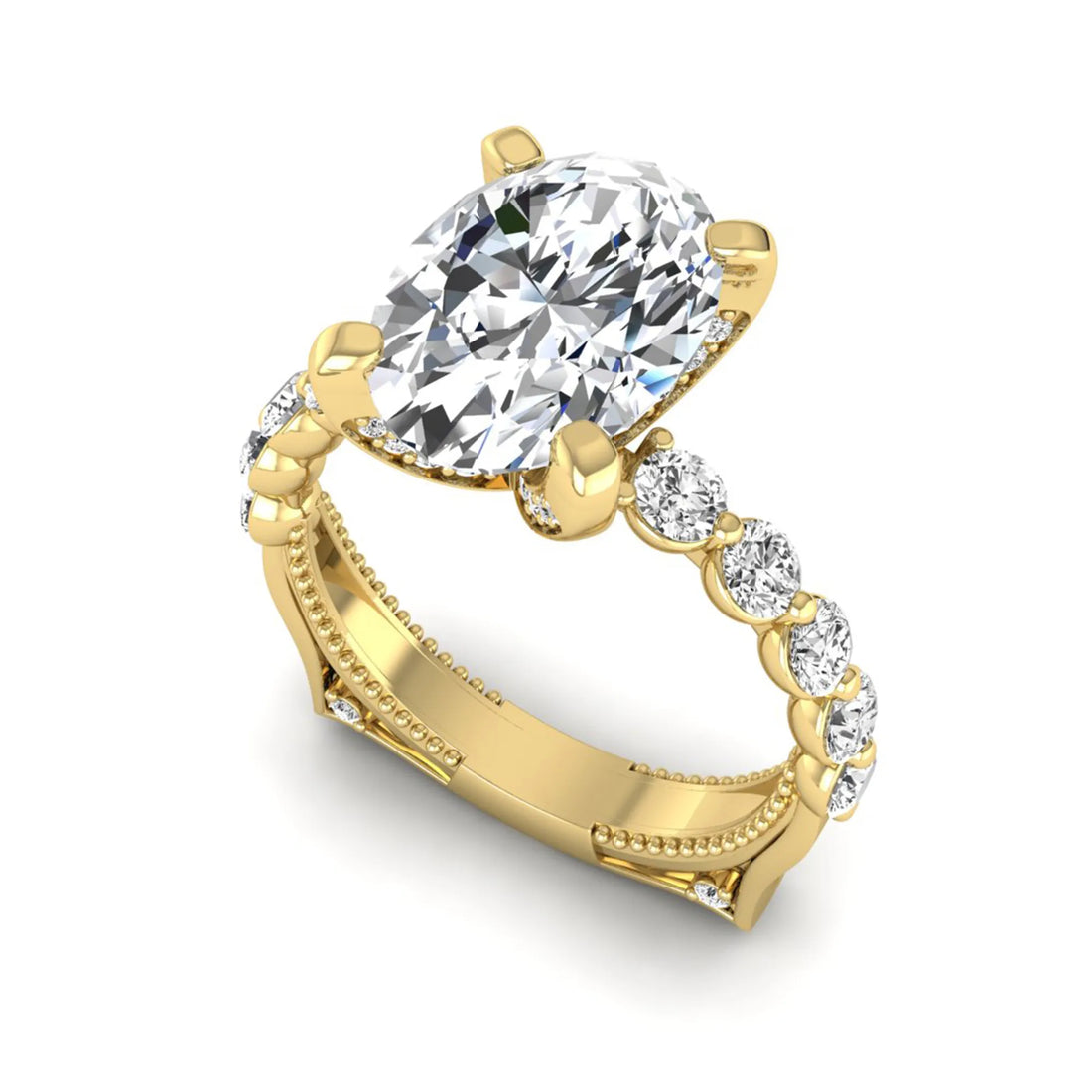 OctaPearl 3 ct Oval Four Prong Lab Grown Diamond Hidden Halo Engagement Ring