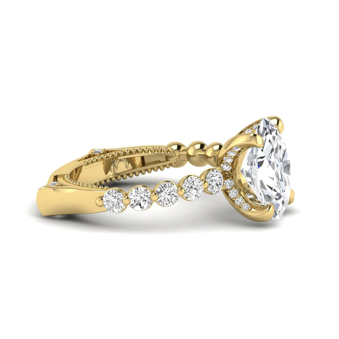 OctaPearl 3 ct Oval Four Prong Lab Grown Diamond Hidden Halo Engagement Ring