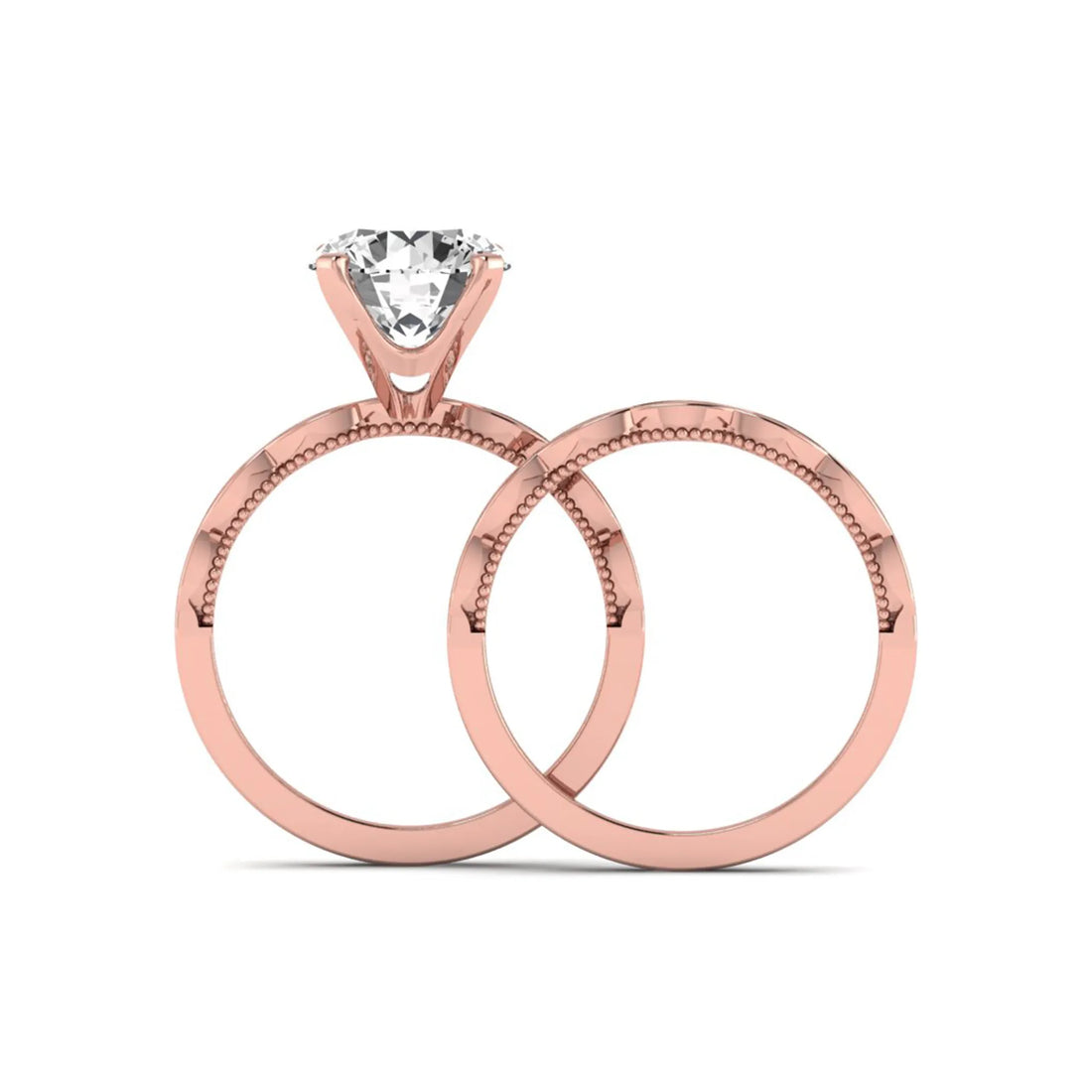OctaPearl 3 ct Round Lab Grown Diamond Vintage Inspired Pave Wedding Bridal Ring Set