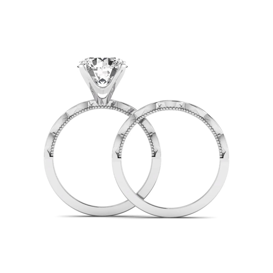OctaPearl 3 ct Round Lab Grown Diamond Vintage Inspired Pave Wedding Bridal Ring Set