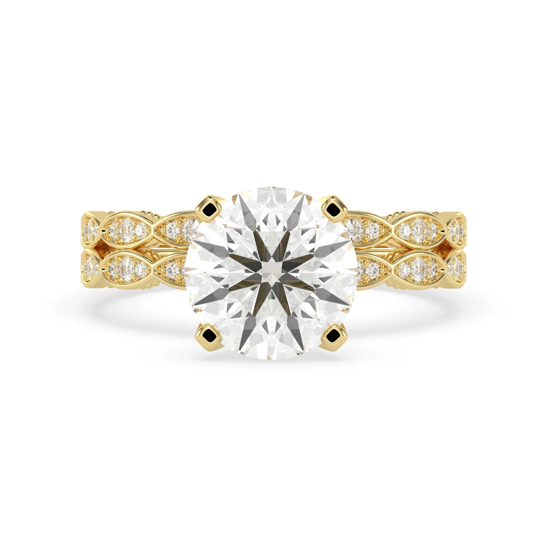 OctaPearl 3 ct Round Lab Grown Diamond Vintage Inspired Pave Wedding Bridal Ring Set