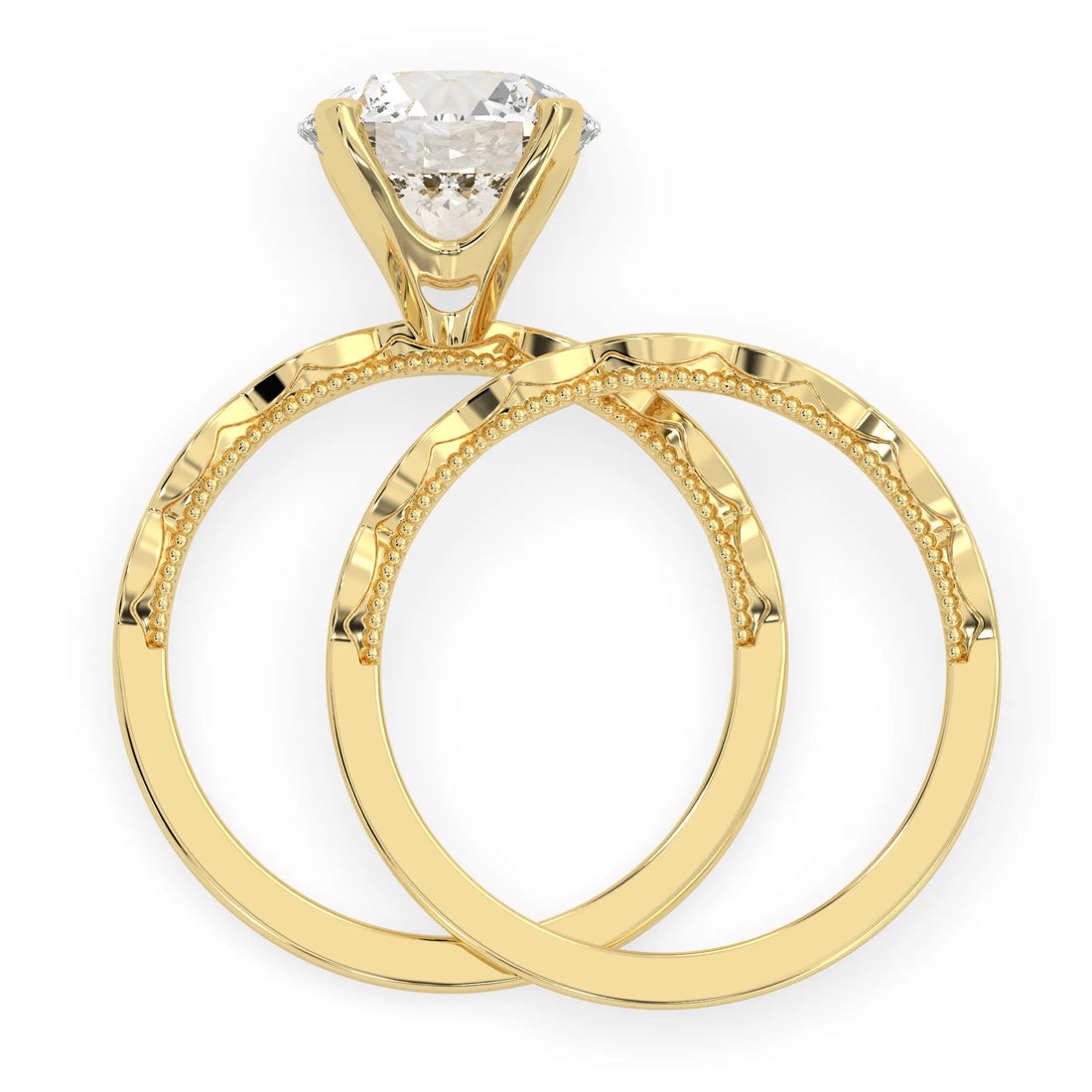 OctaPearl 3 ct Round Lab Grown Diamond Vintage Inspired Pave Wedding Bridal Ring Set