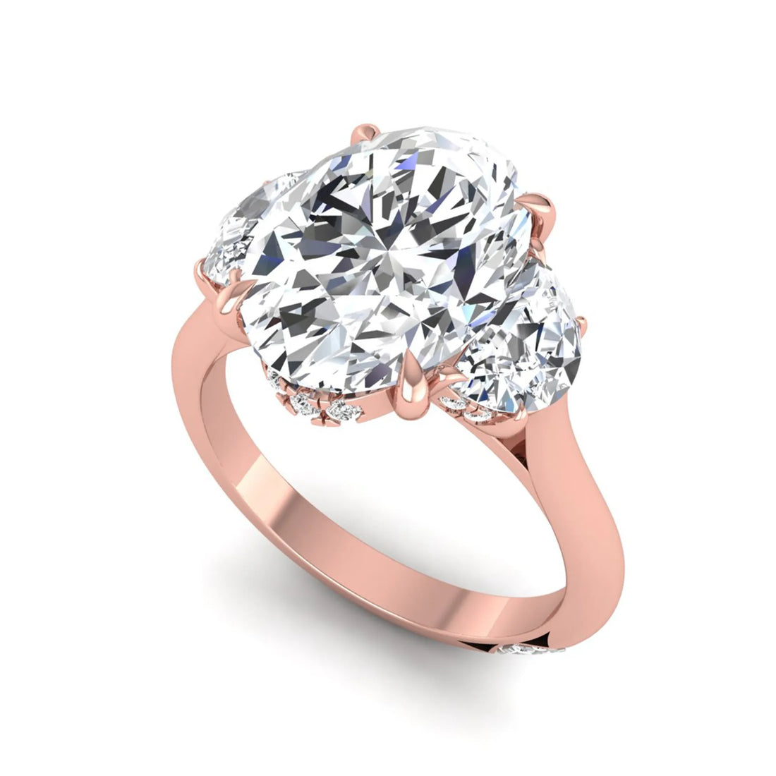 OctaPearl 4 ct Oval Cut Lab Grown Diamond Three Stone Engagement Ring