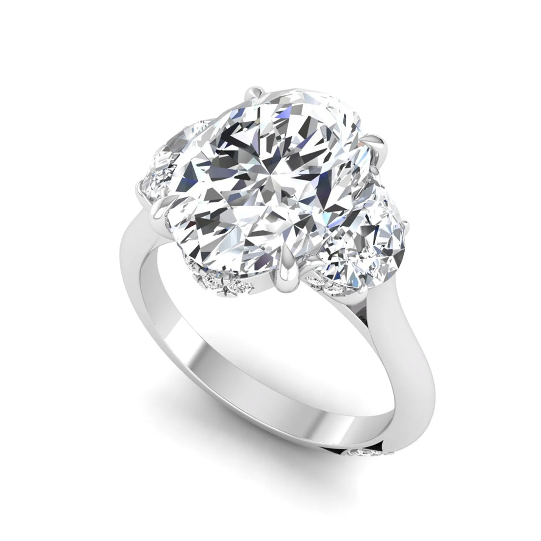 OctaPearl 4 ct Oval Cut Lab Grown Diamond Three Stone Engagement Ring