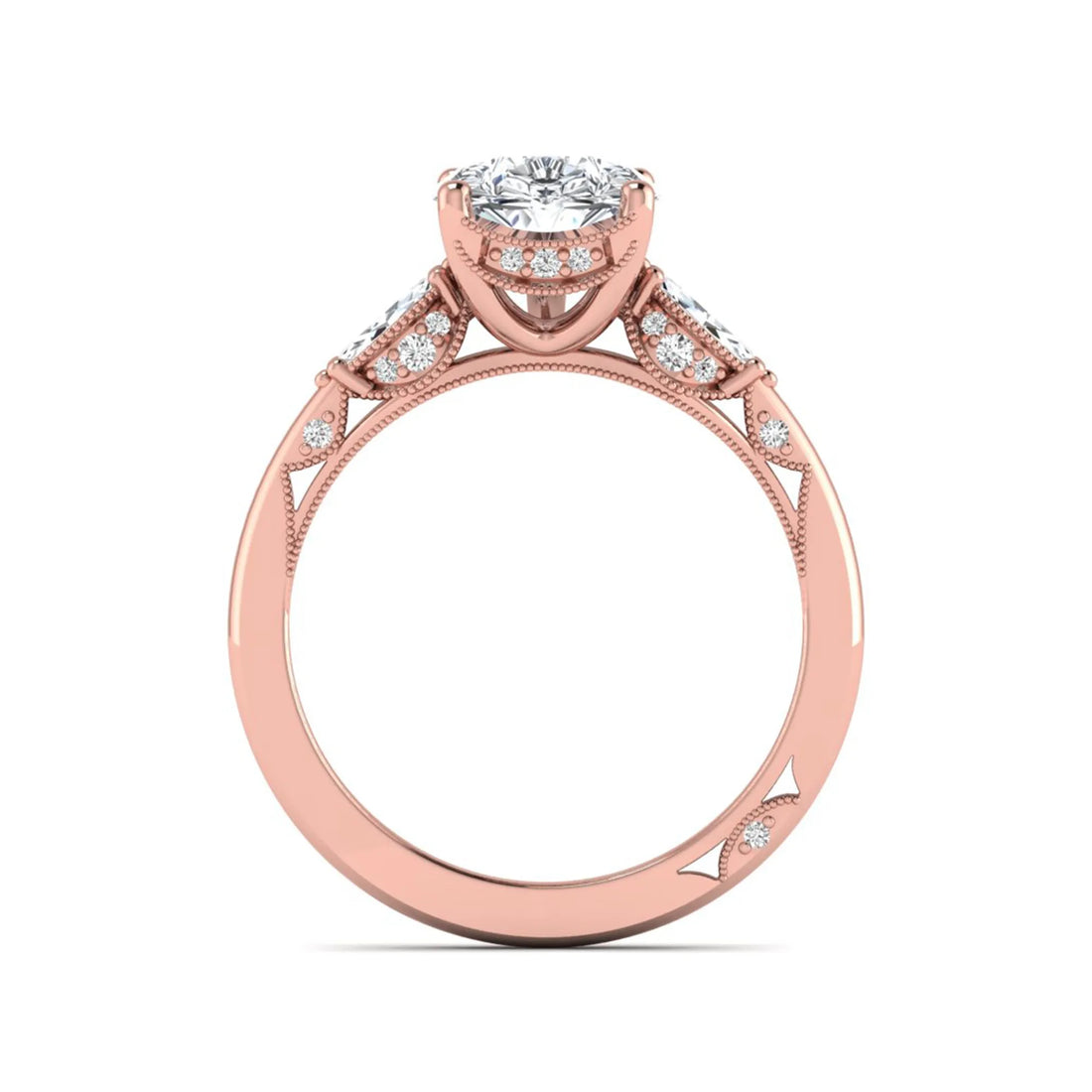 OctaPearl 3 ct Pear Cut Lab Grown Diamond Three Stone Engagement Ring