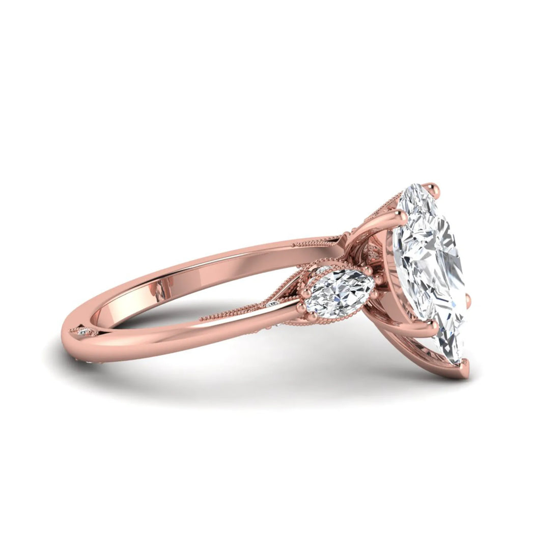 OctaPearl 3 ct Pear Cut Lab Grown Diamond Three Stone Engagement Ring