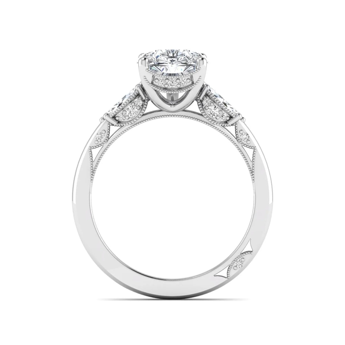 OctaPearl 3 ct Pear Cut Lab Grown Diamond Three Stone Engagement Ring