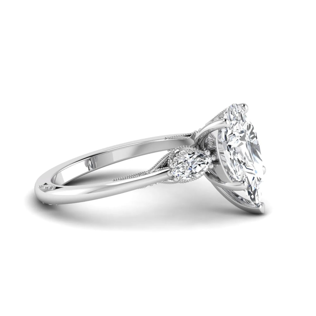OctaPearl 3 ct Pear Cut Lab Grown Diamond Three Stone Engagement Ring