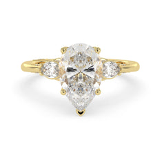 OctaPearl 3 ct Pear Cut Lab Grown Diamond Three Stone Engagement Ring