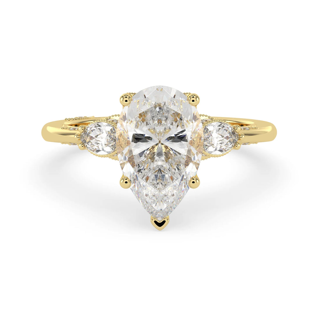 OctaPearl 3 ct Pear Cut Lab Grown Diamond Three Stone Engagement Ring