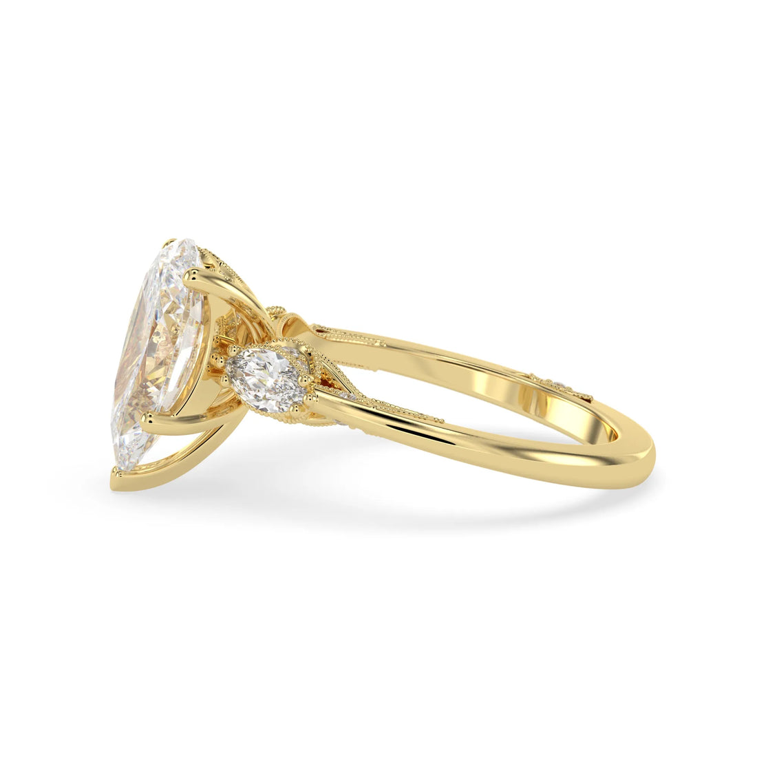 OctaPearl 3 ct Pear Cut Lab Grown Diamond Three Stone Engagement Ring