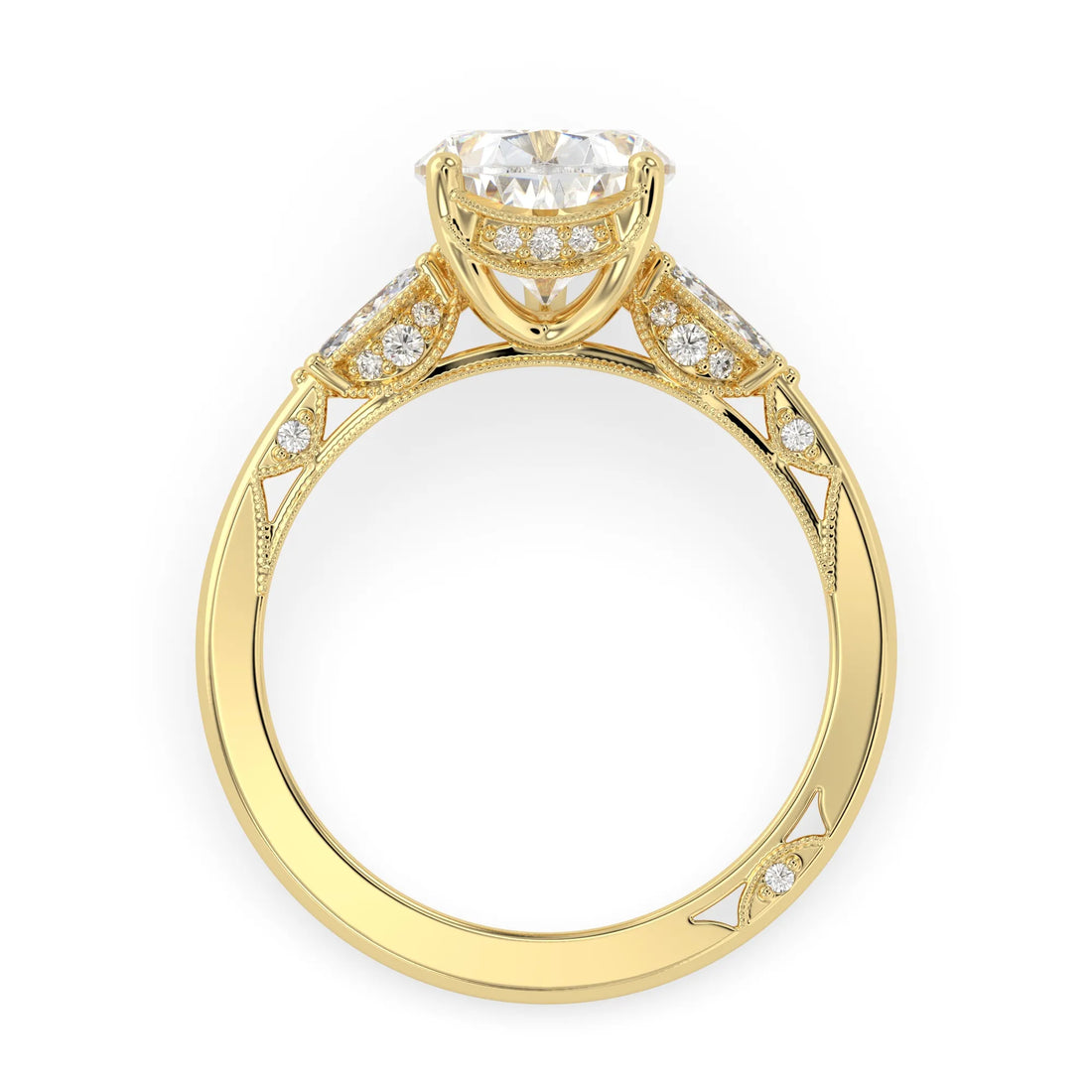 OctaPearl 3 ct Pear Cut Lab Grown Diamond Three Stone Engagement Ring