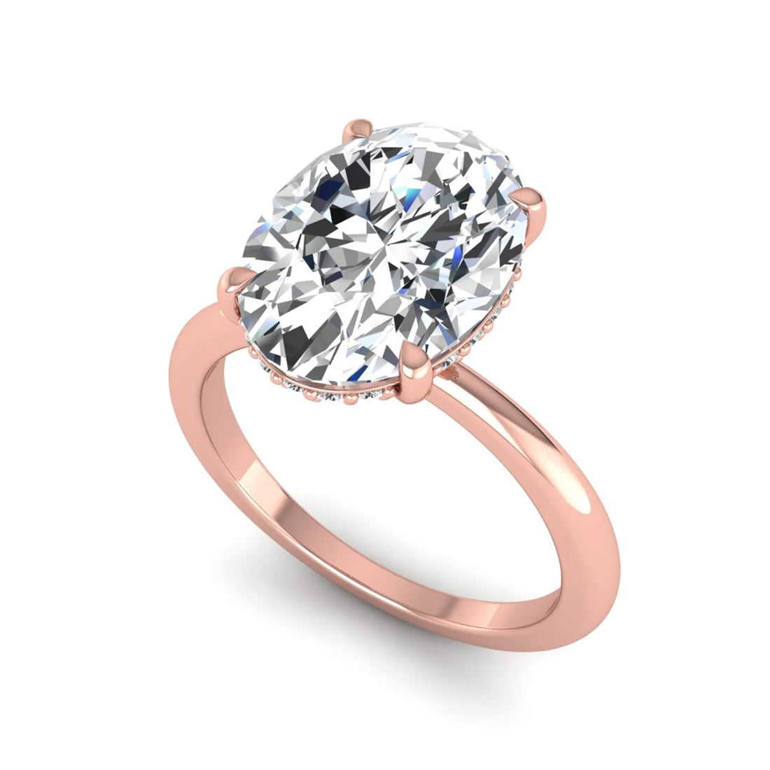 OctaPearl 4 ct Oval Lab Grown Diamond Hidden Halo Engagement Ring