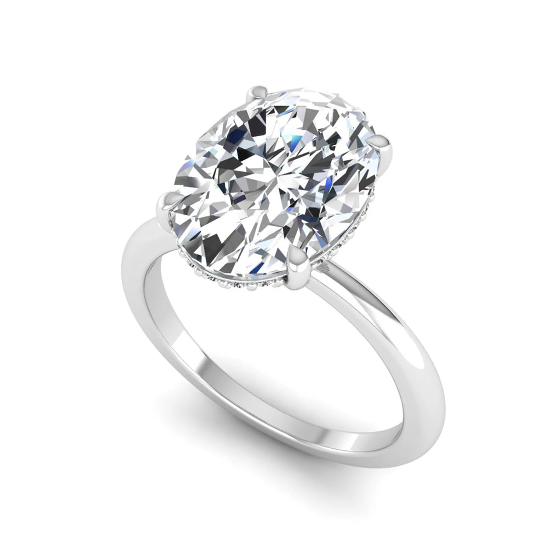 OctaPearl 4 ct Oval Lab Grown Diamond Hidden Halo Engagement Ring