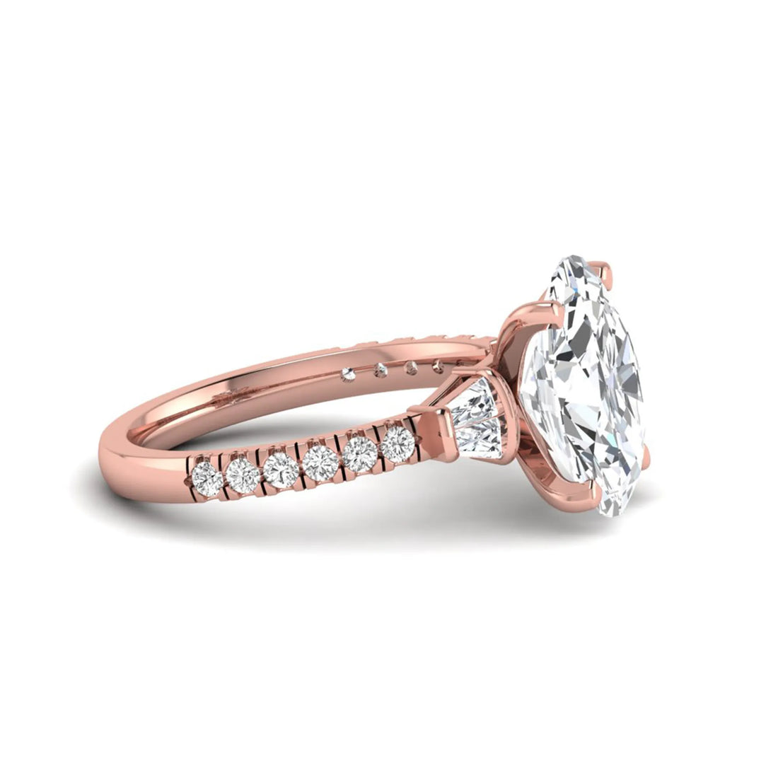 OctaPearl 4 ct Oval Cut Lab Grown Diamond Accent Engagement Ring