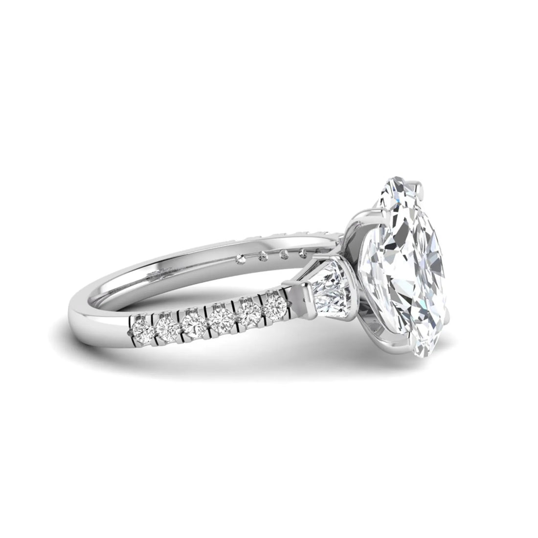 OctaPearl 4 ct Oval Cut Lab Grown Diamond Accent Engagement Ring