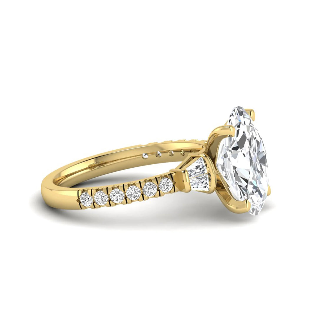 OctaPearl 4 ct Oval Cut Lab Grown Diamond Accent Engagement Ring