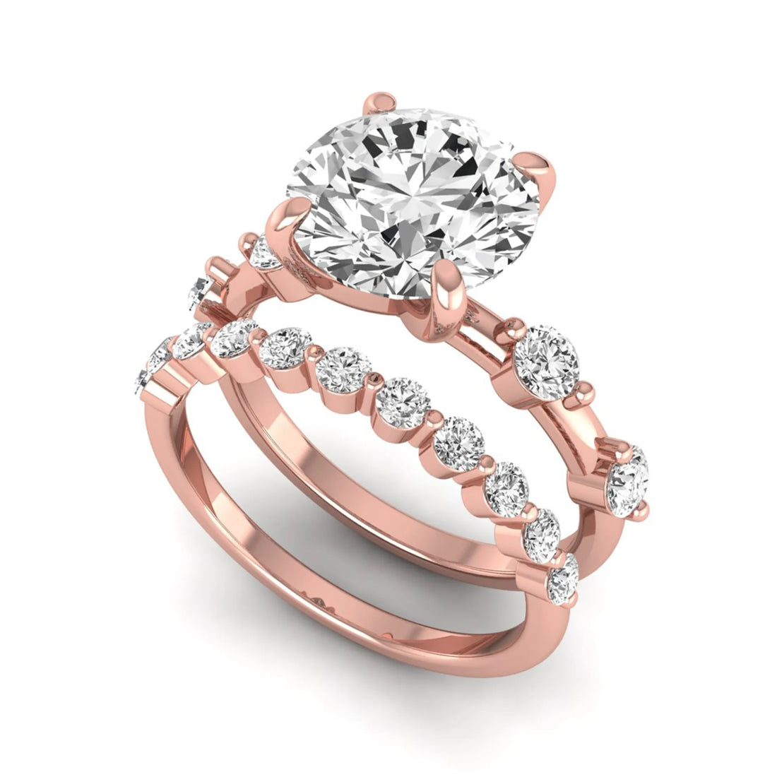 OctaPearl 3 ct Round Prong Set Lab Grown Diamond Bridal Ring Set