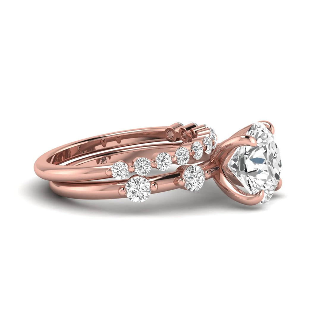 OctaPearl 3 ct Round Prong Set Lab Grown Diamond Bridal Ring Set