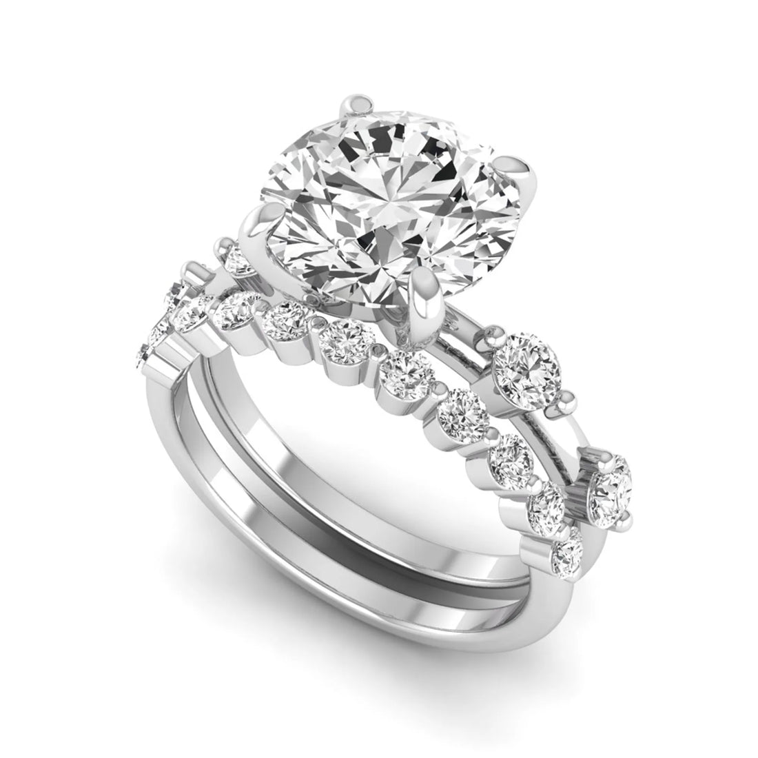 OctaPearl 3 ct Round Prong Set Lab Grown Diamond Bridal Ring Set