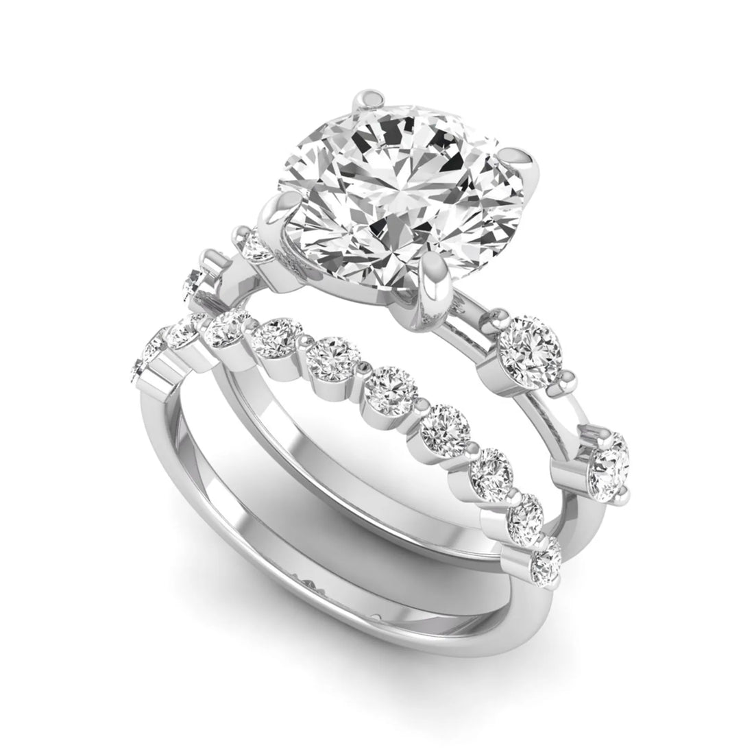 OctaPearl 3 ct Round Prong Set Lab Grown Diamond Bridal Ring Set