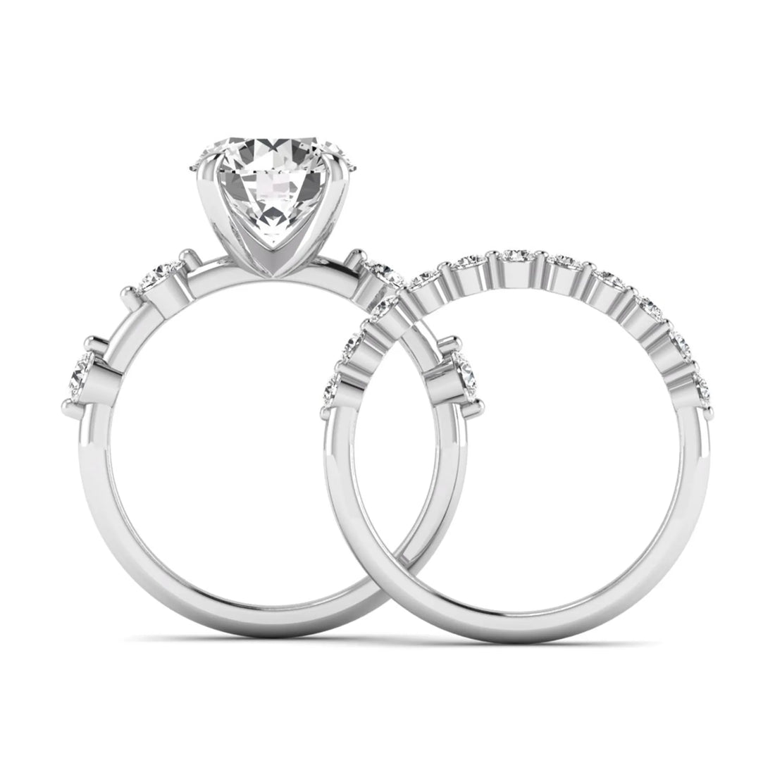 OctaPearl 3 ct Round Prong Set Lab Grown Diamond Bridal Ring Set