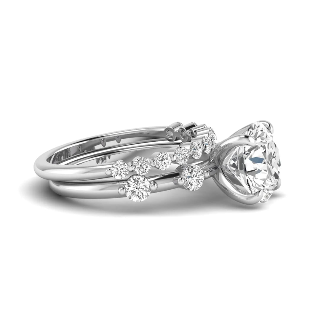 OctaPearl 3 ct Round Prong Set Lab Grown Diamond Bridal Ring Set