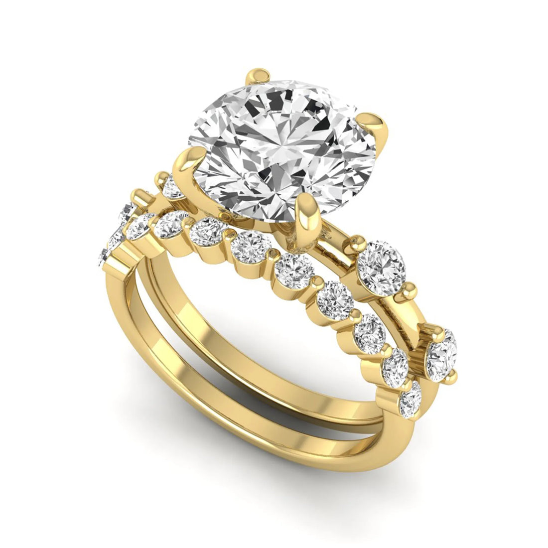OctaPearl 3 ct Round Prong Set Lab Grown Diamond Bridal Ring Set