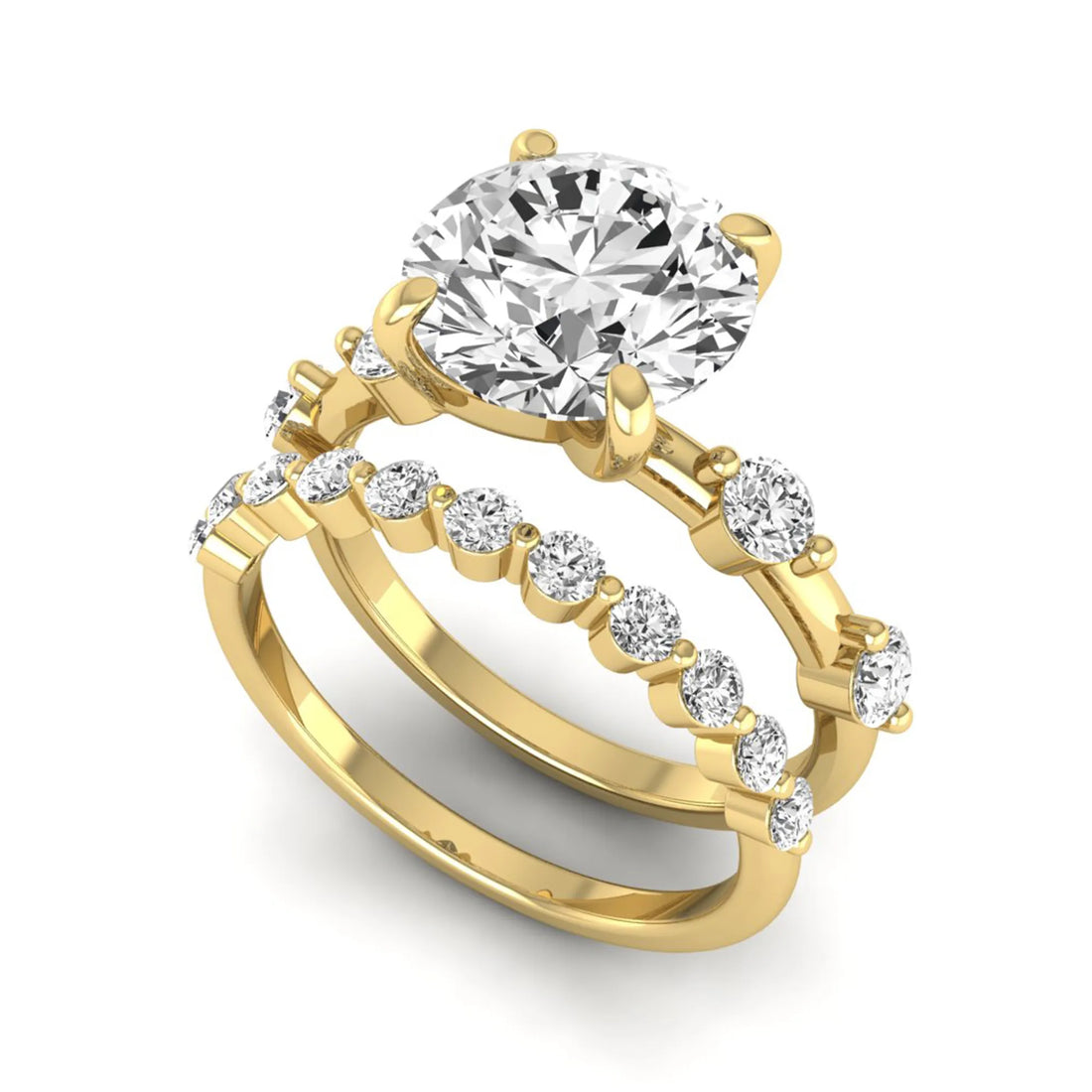 OctaPearl 3 ct Round Prong Set Lab Grown Diamond Bridal Ring Set
