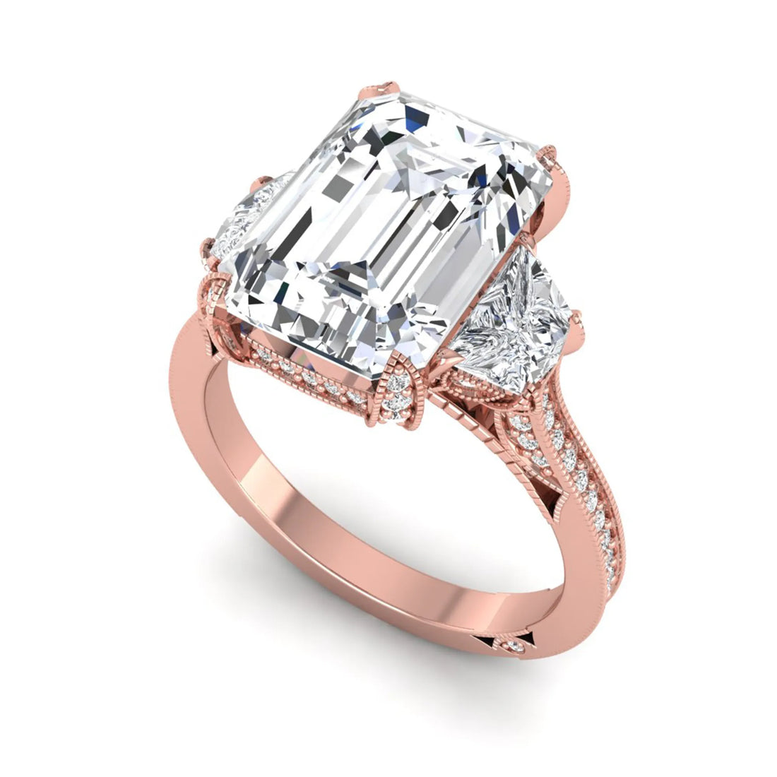 OctaPearl 5 ct Emerald Cut Three Stone Lab Grown Diamond Vintage Engagement Ring