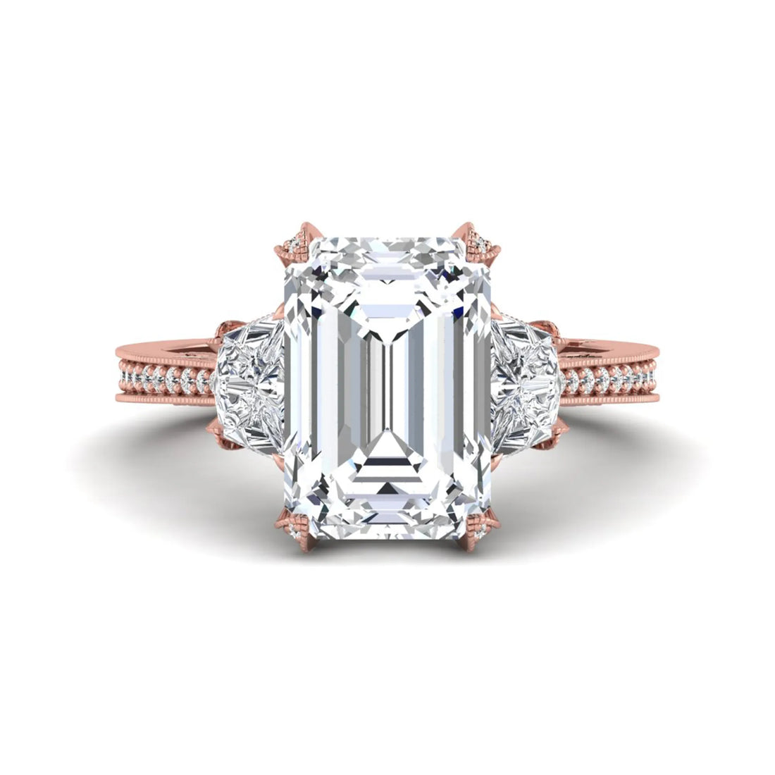 OctaPearl 5 ct Emerald Cut Three Stone Lab Grown Diamond Vintage Engagement Ring