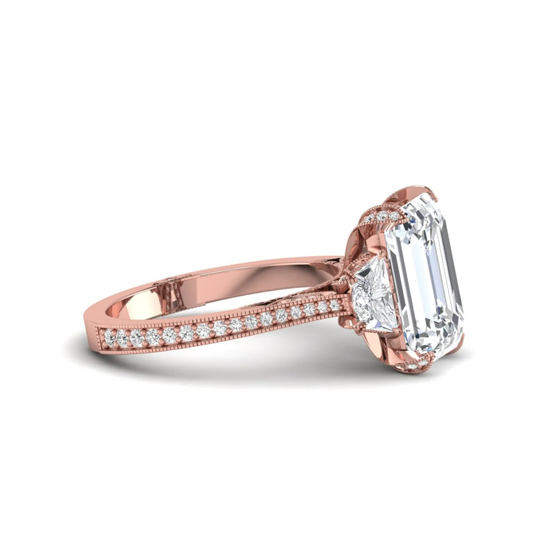 OctaPearl 5 ct Emerald Cut Three Stone Lab Grown Diamond Vintage Engagement Ring