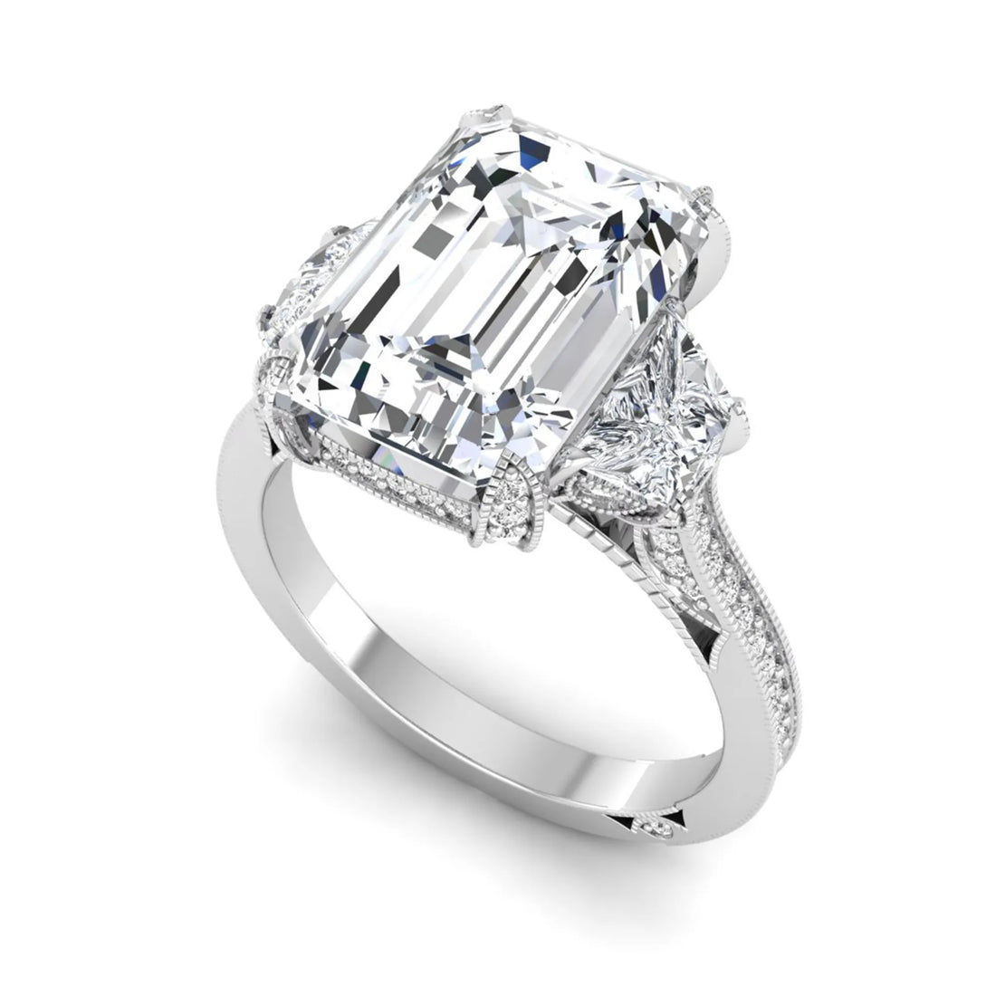 OctaPearl 5 ct Emerald Cut Three Stone Lab Grown Diamond Vintage Engagement Ring