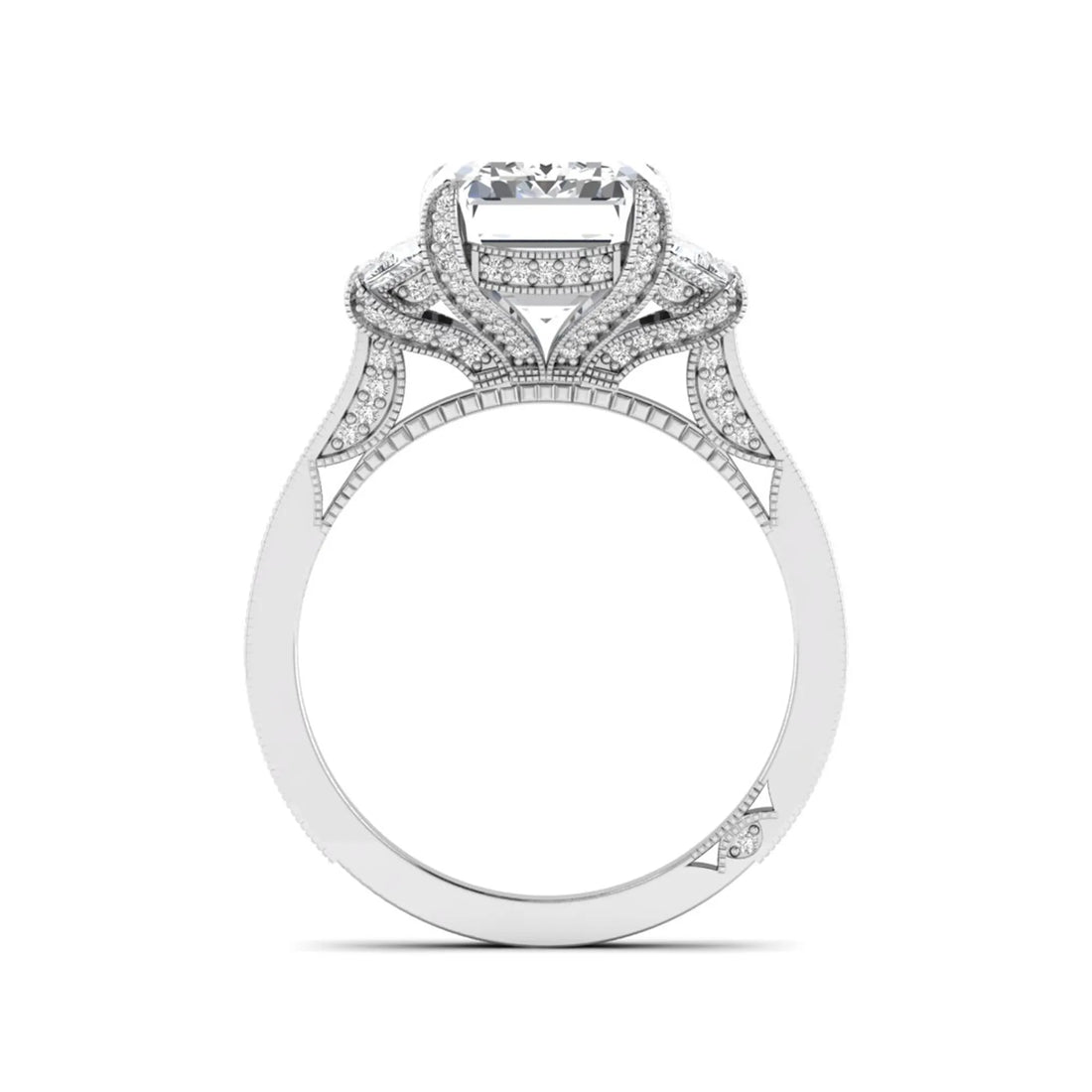 OctaPearl 5 ct Emerald Cut Three Stone Lab Grown Diamond Vintage Engagement Ring