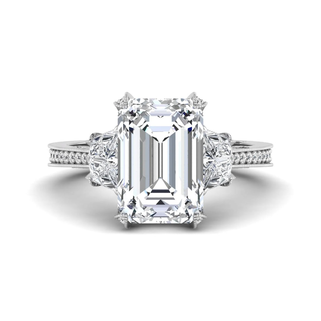 OctaPearl 5 ct Emerald Cut Three Stone Lab Grown Diamond Vintage Engagement Ring