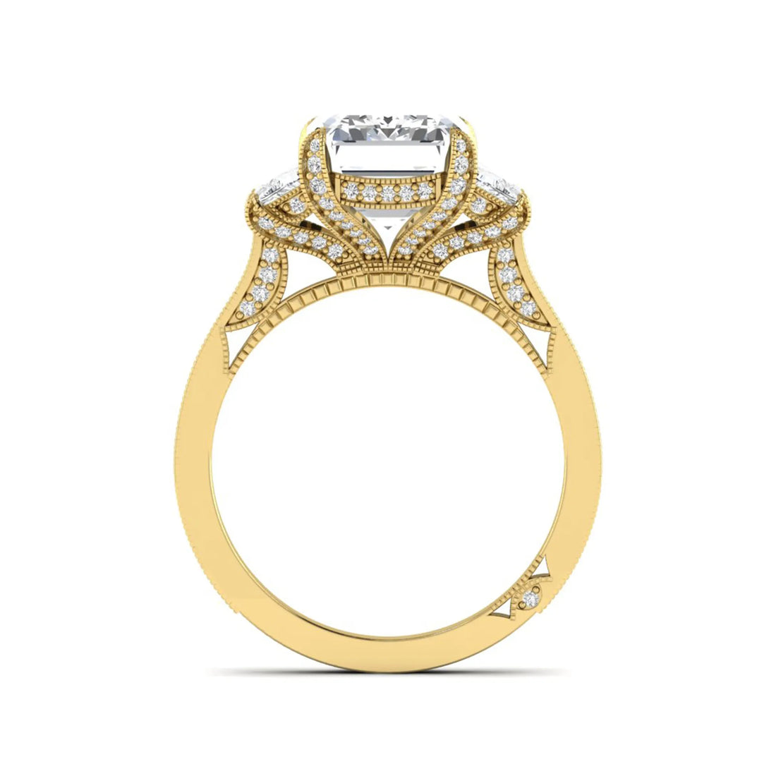OctaPearl 5 ct Emerald Cut Three Stone Lab Grown Diamond Vintage Engagement Ring