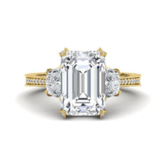 OctaPearl 5 ct Emerald Cut Three Stone Lab Grown Diamond Vintage Engagement Ring
