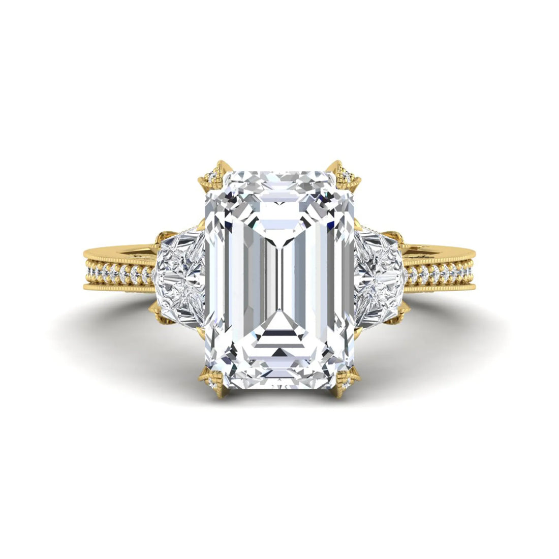 OctaPearl 5 ct Emerald Cut Three Stone Lab Grown Diamond Vintage Engagement Ring