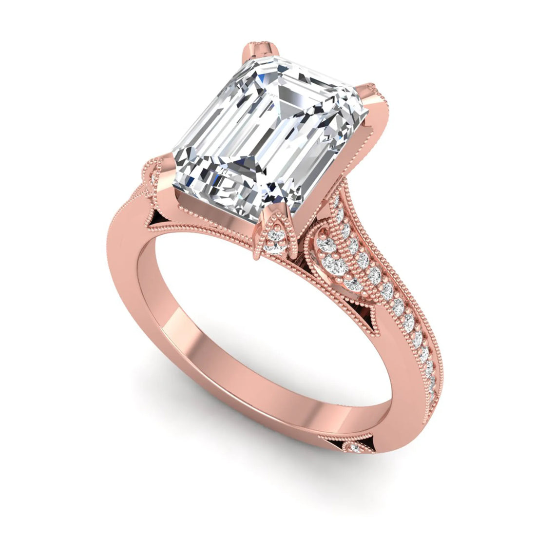 OctaPearl 3 ct Emerald Cut Prong Set Lab Grown Diamond Vintage Engagement Ring