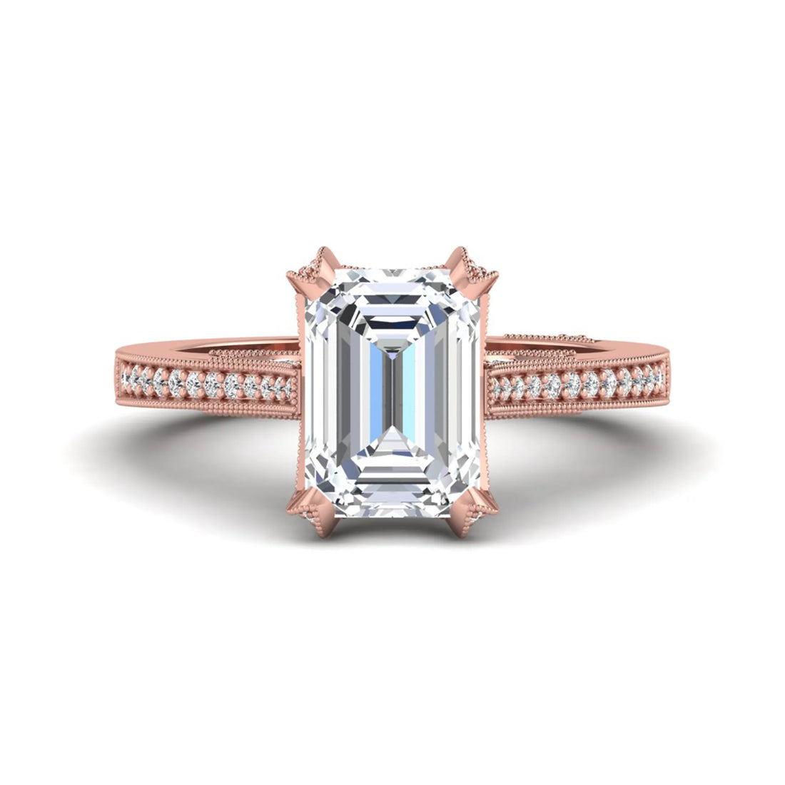 OctaPearl 3 ct Emerald Cut Prong Set Lab Grown Diamond Vintage Engagement Ring