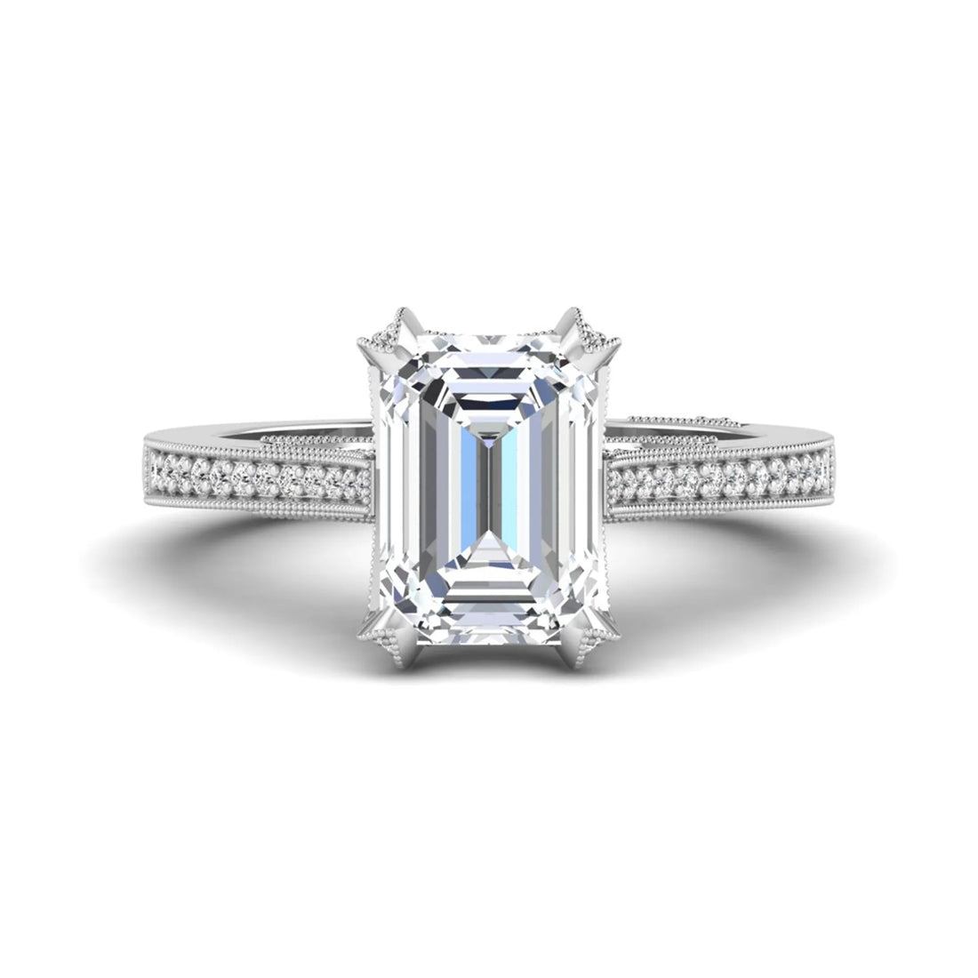 OctaPearl 3 ct Emerald Cut Prong Set Lab Grown Diamond Vintage Engagement Ring