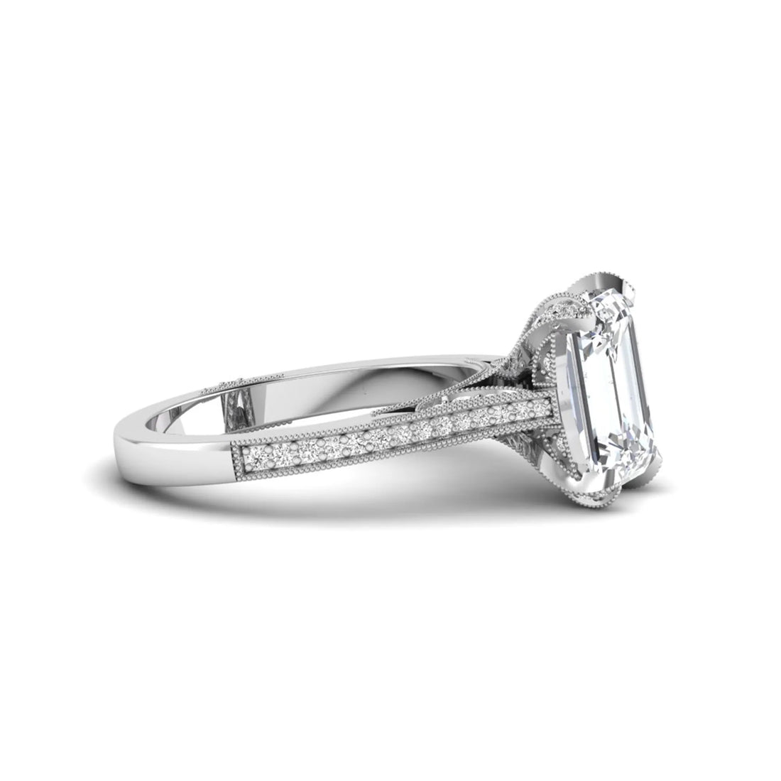 OctaPearl 3 ct Emerald Cut Prong Set Lab Grown Diamond Vintage Engagement Ring