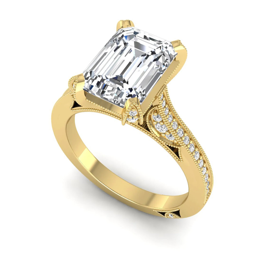 OctaPearl 3 ct Emerald Cut Prong Set Lab Grown Diamond Vintage Engagement Ring