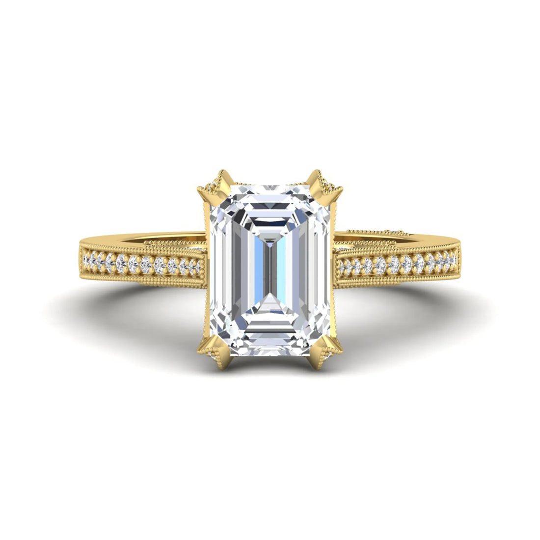 OctaPearl 3 ct Emerald Cut Prong Set Lab Grown Diamond Vintage Engagement Ring