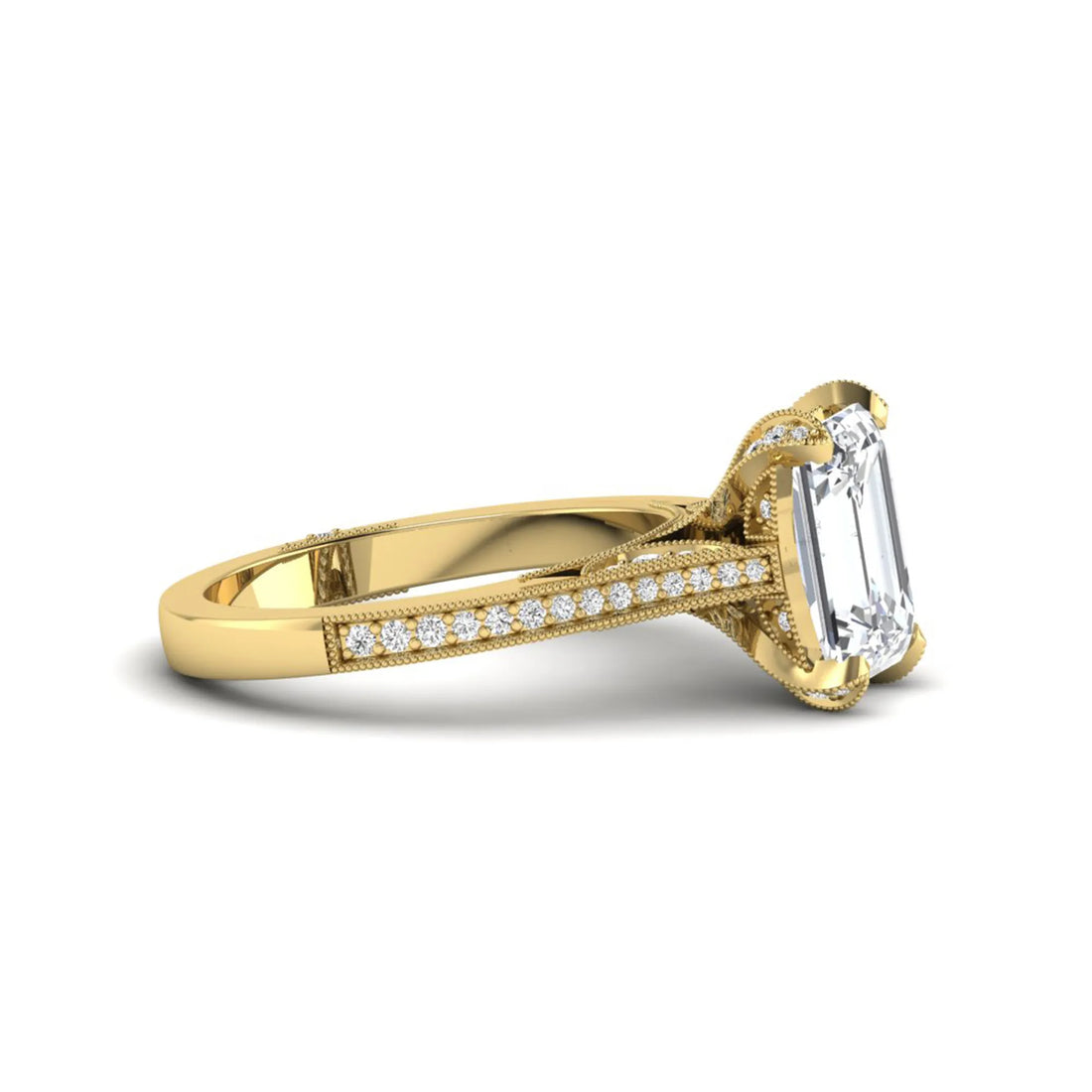 OctaPearl 3 ct Emerald Cut Prong Set Lab Grown Diamond Vintage Engagement Ring