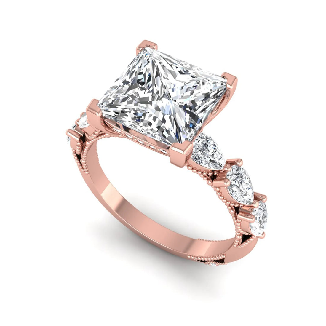 OctaPearl 4 ct Princess Cut Hidden Halo Lab Grown Diamond Engagement Ring