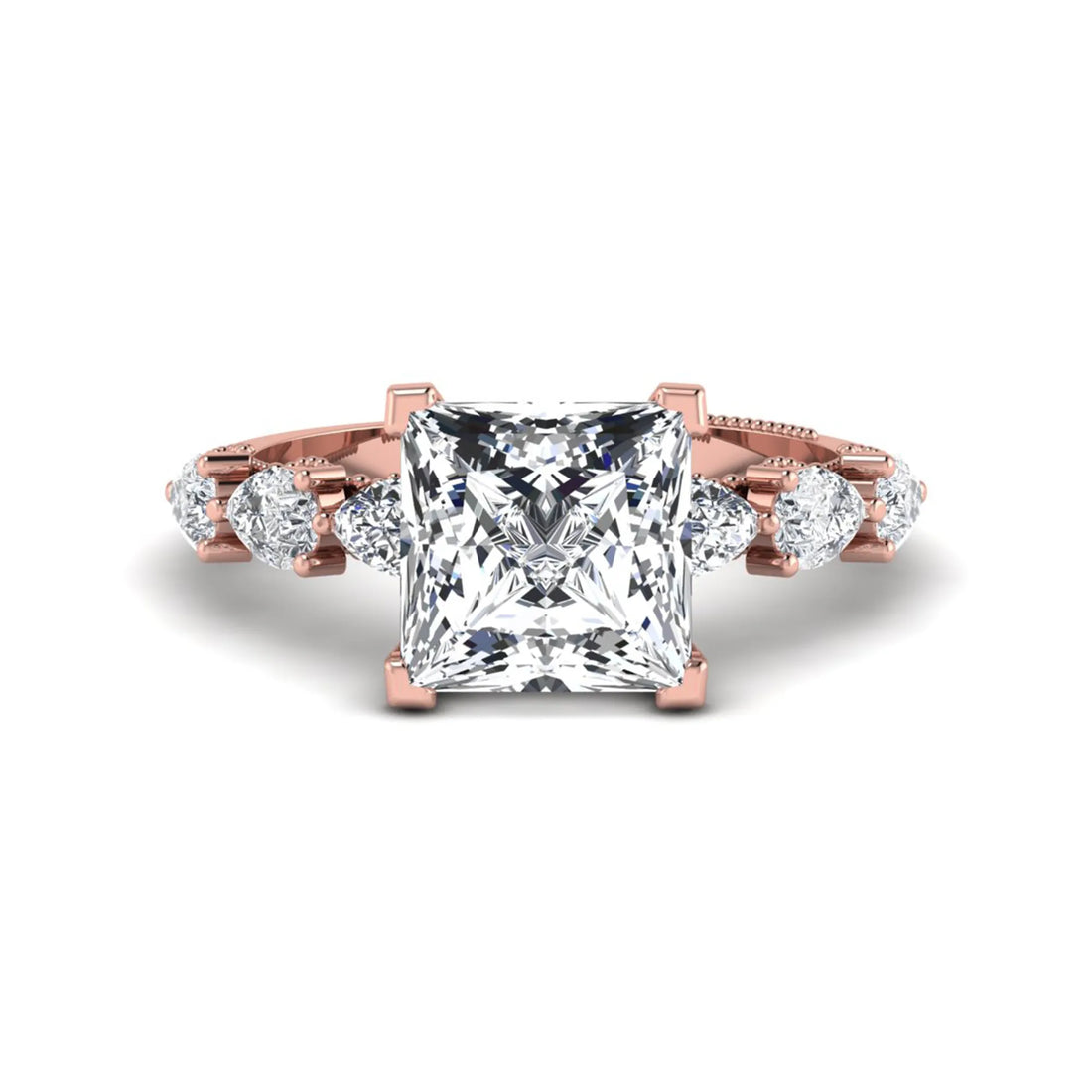 OctaPearl 4 ct Princess Cut Hidden Halo Lab Grown Diamond Engagement Ring