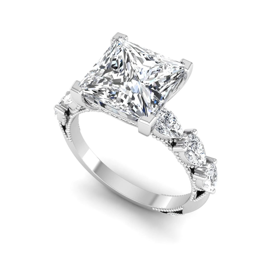 OctaPearl 4 ct Princess Cut Hidden Halo Lab Grown Diamond Engagement Ring
